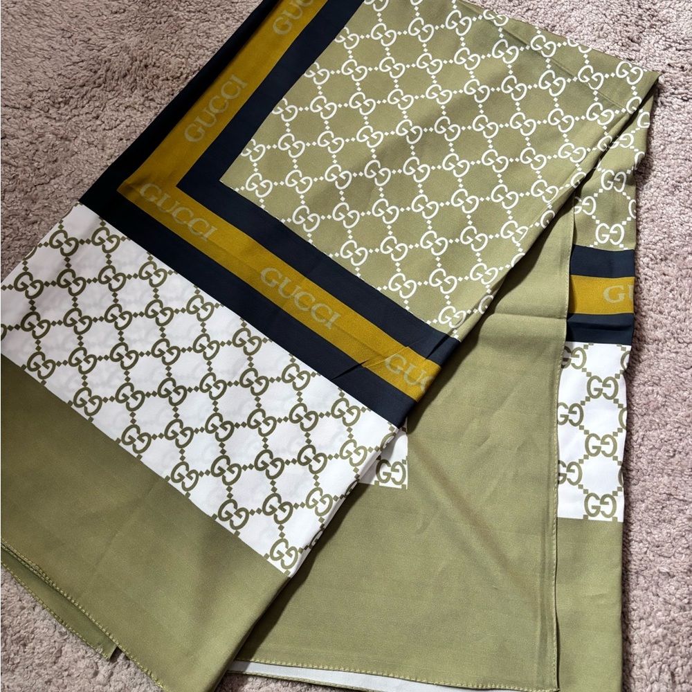 Gucci Olive and Gold Patterned Scarf